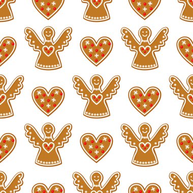 Noel gingerbread çerezleri - angel ve tatlı kalp ile Seamless Modeli