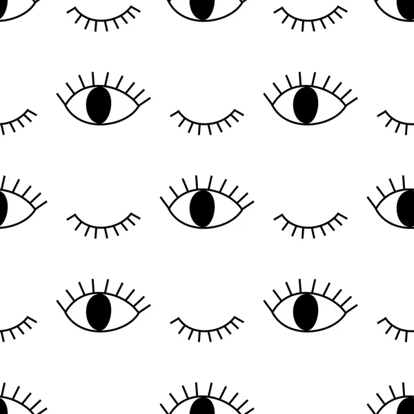 Black and white abstract pattern with open and winking eyes. — Stock Vector