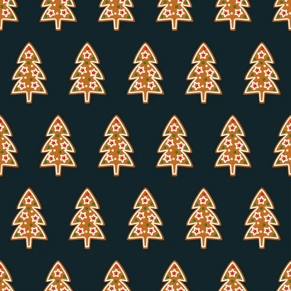 Patrón sin costuras con galletas de jengibre de Navidad - árbol de Navidad . — Vector de stock