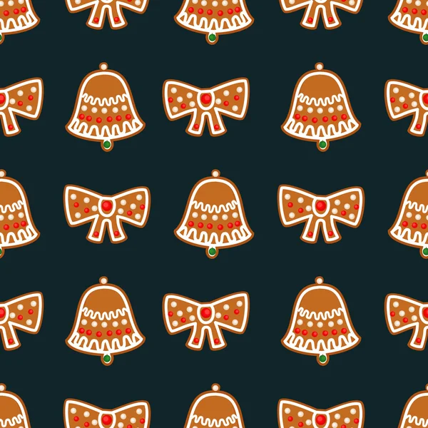 Bezešvé vzor s vánoční perník cookies - bell a luk. — Stockový vektor