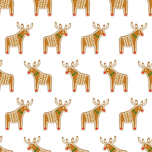 Seamless pattern with Christmas gingerbread cookies - Xmas deer. — Stock Vector