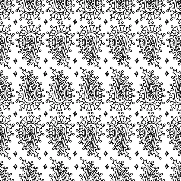 Vektorzeichnung Paisley-Muster auf weißem Hintergrund. Schwarz-weiß abstrakter orientalischer Hintergrund. — Stockvektor
