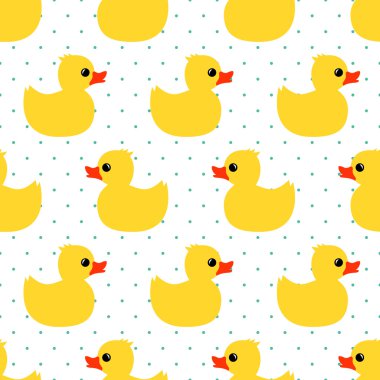 Lekeli zemin üzerine sarı lastik ördek ile şirin seamless modeli.