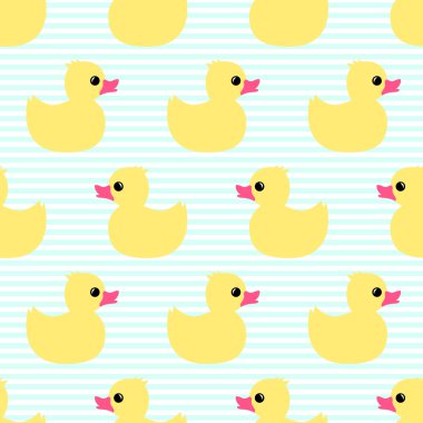 Çizgili zemin üzerine sarı lastik ördek ile şirin seamless modeli.