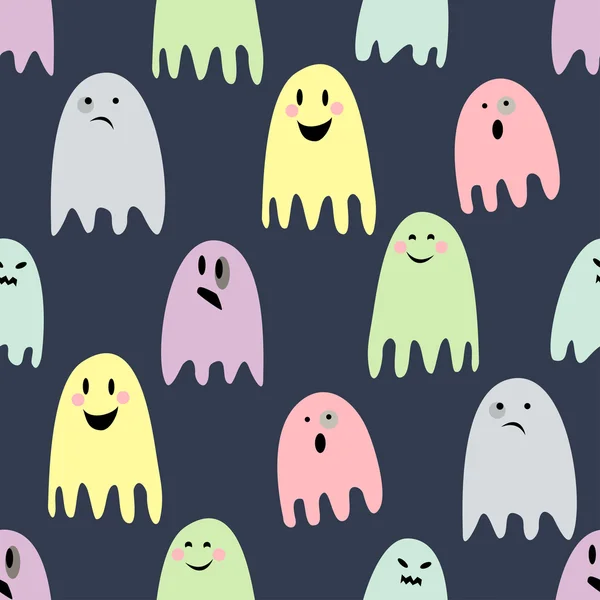 Cute spooky ghosts. Happy Halloween illustration. Seamless vector pattern with ghosts child drawing style. — Stock Vector