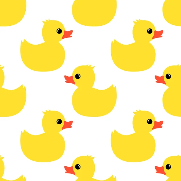 Roztomilý vzor bezešvé s žlutou gumovou kachnu na bílém pozadí. — Stockový vektor