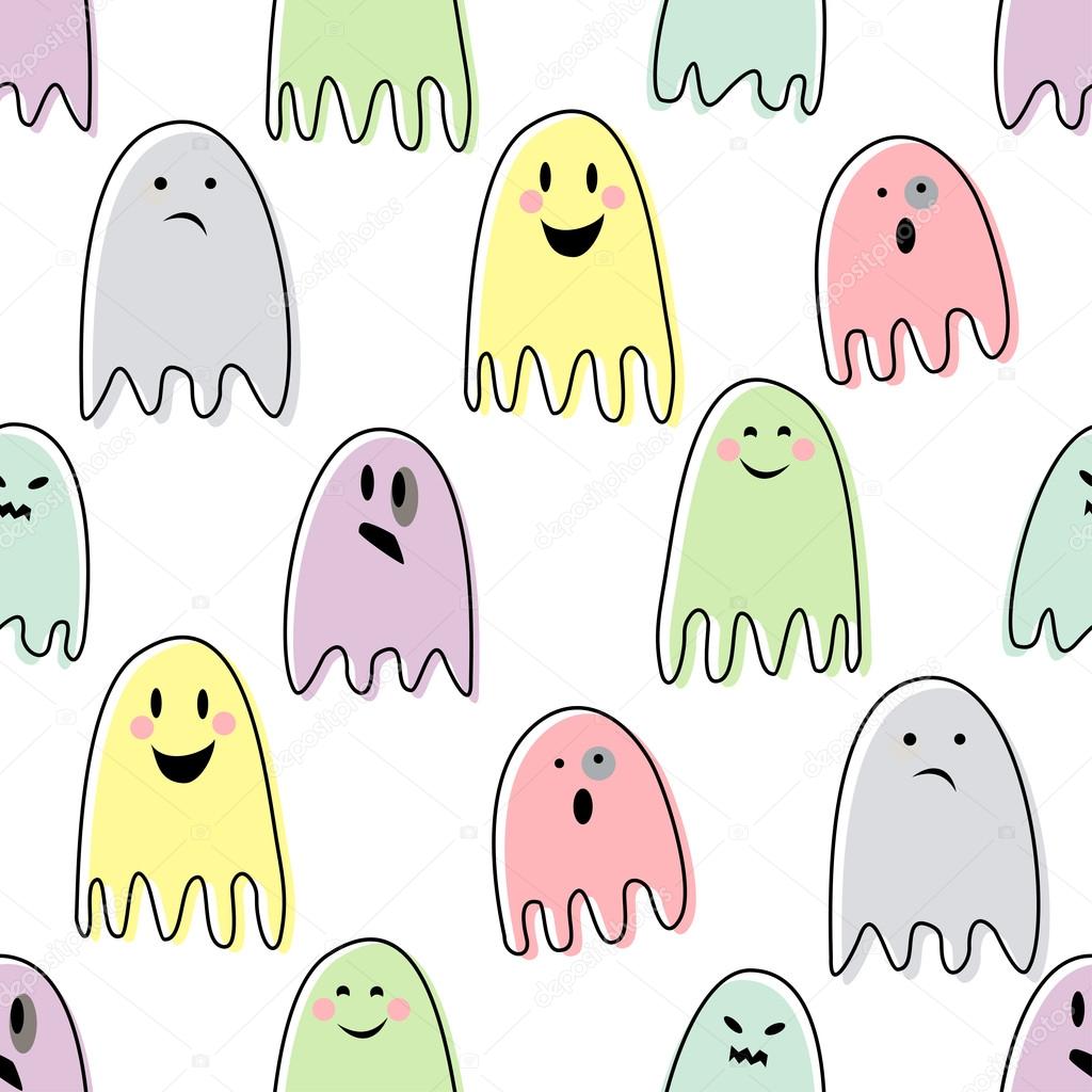 Cute spooky ghosts. Happy Halloween illustration.