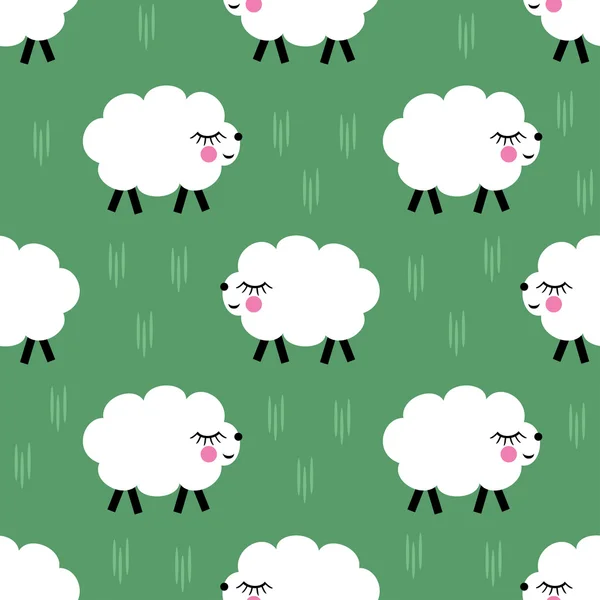 Smiling lambs seamless pattern background. Vector baby sheep illustration for kids holidays. Cute bright baby shower vector background. — Stock Vector