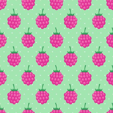 Pembe ahududu ile sorunsuz arka plan. Sevimli vektör ahududu desen.