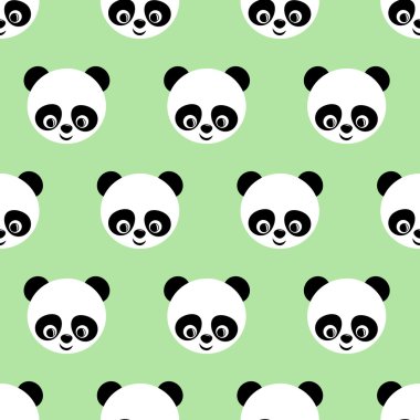 Açık yeşil arka planı üzerinde Panda seamless modeli. Sevimli vektör arka plan bebek hayvan panda gülümseyen.