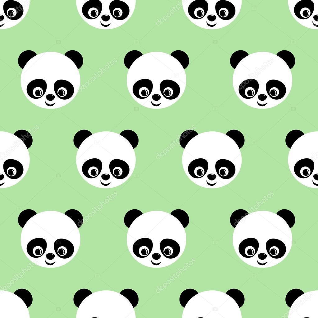 Panda seamless pattern on light green background. Cute vector background with smiling baby animal panda.