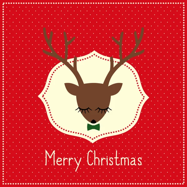 Fröhliche Weihnachtskarte mit niedlichem Hirsch mit Schleife. — Stockvektor