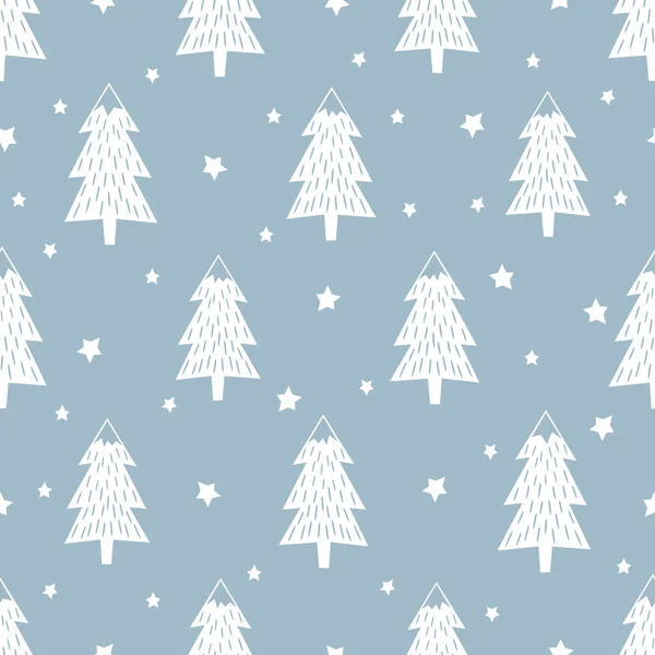 Happy New Year background. Simple seamless retro Christmas pattern - Xmas trees, stars and snowflakes. — Stock Vector