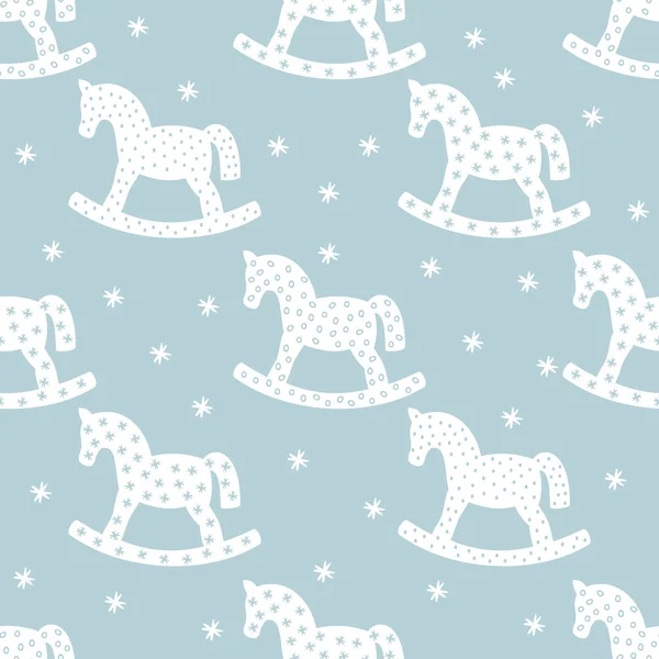 Seamless christmas pattern with rocking horses. Winter holidays vector background. — Stock Vector
