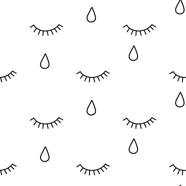 Black and white abstract pattern with closed crying eyes. — Stok Vektör