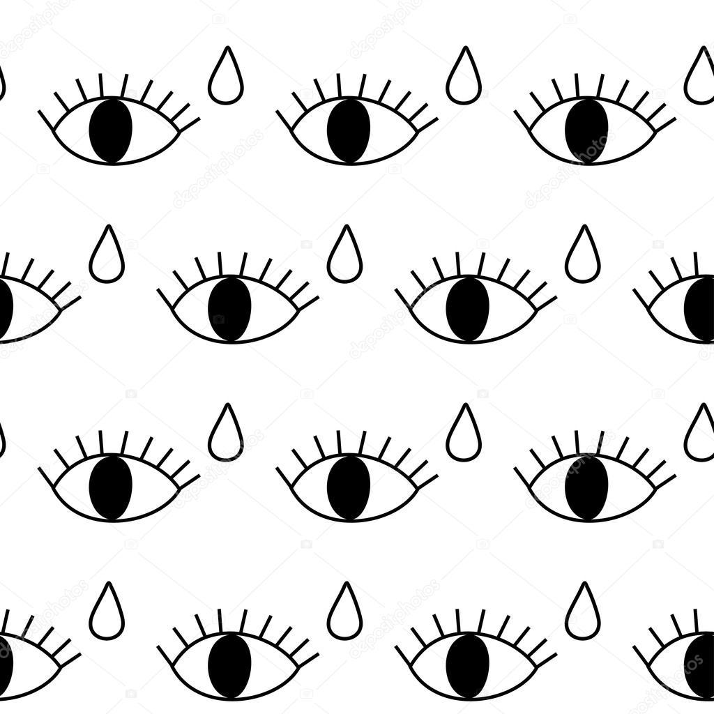 Black and white abstract pattern with open crying eyes.