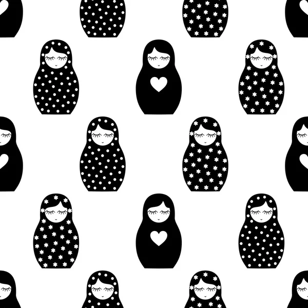 Nested doll seamless pattern. Cute wooden Russian doll - Matrioshka. — Stockvector