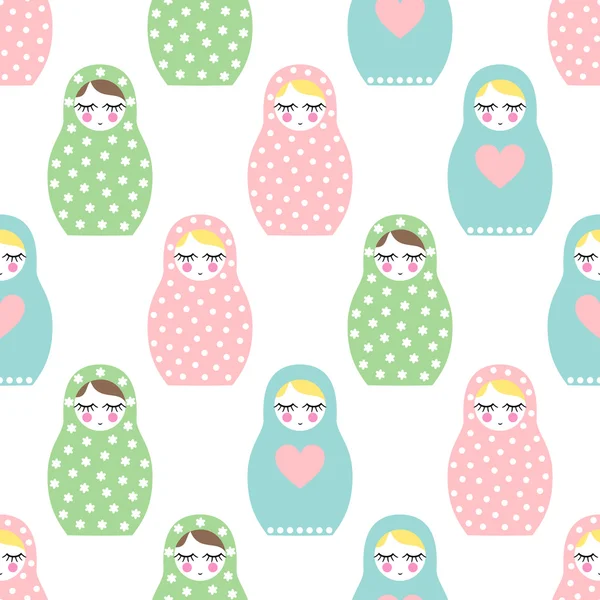 Nested doll seamless pattern. Cute wooden Russian doll - Matrioshka. — Stock Vector