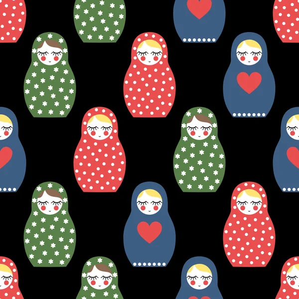 Nested doll seamless pattern. Cute wooden Russian doll - Matrioshka. — Stockový vektor