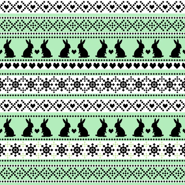 Seamless Easter pattern, card - Scandinavian sweater style. Black mint and white vector spring holiday background. — Stockový vektor