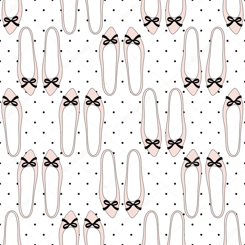 Fashion shoes with bows seamless pattern. Stylish vector illustration.