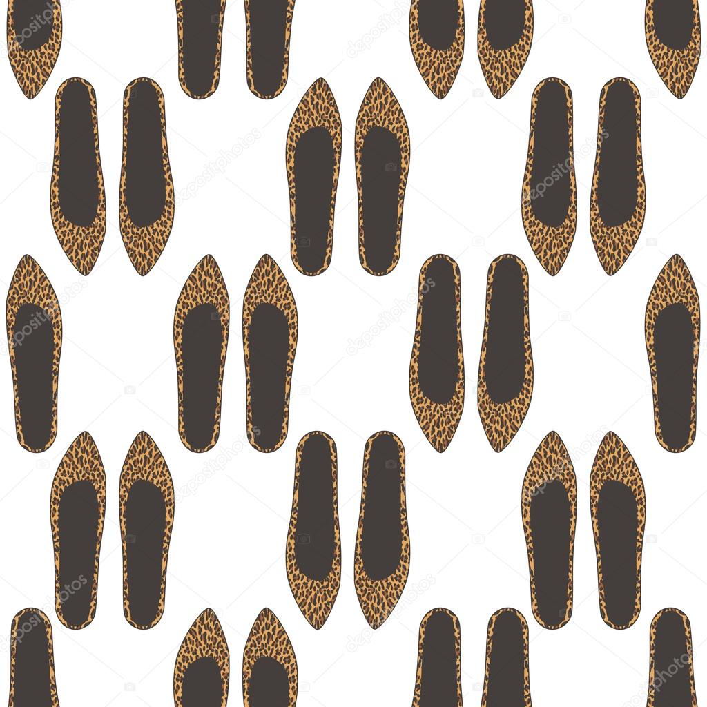 Fashion shoes seamless pattern with leopard print. Stylish vector illustration.