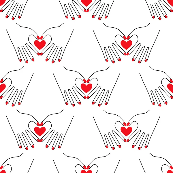 Valentine's day hearts background. Female hands in the form of heart on white background. — Stock Vector