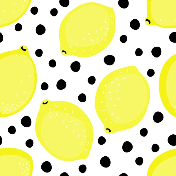 Citronmönster. Sömlös dekorativ bakgrund med gula citroner. — Stock vektor