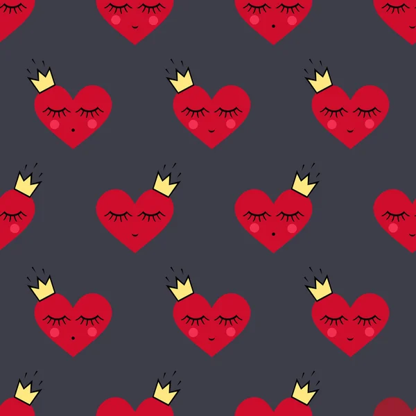 Happy Valentine's Day background. Seamless pattern with smiling sleeping hearts for Valentine's Day. — Stockový vektor