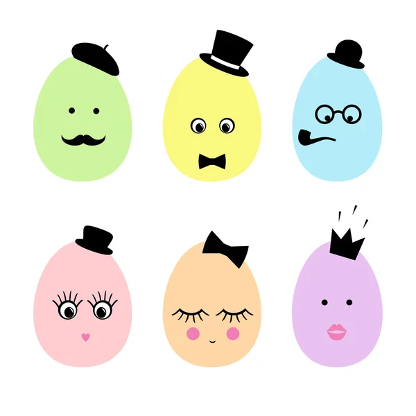 Colorful Easter eggs with faces — Wektor stockowy