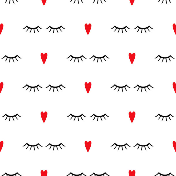 closed eyes and red hearts.