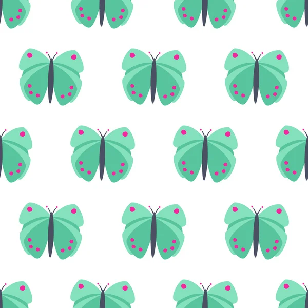 Papillons vert menthe motif sans couture — Image vectorielle