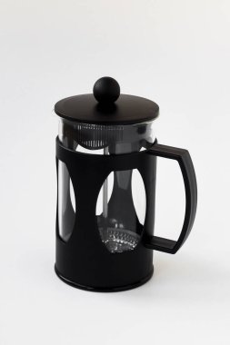 Siyah renk, boş Fransız kahve makinesi beyaz zemin üzerinde fotokopi alanı ile 