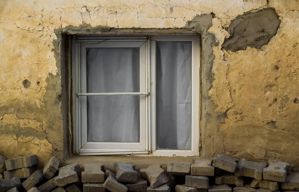 Stare Szklane Okno Domu Wsi Bliska Zrobione — Zdjęcie stockowe