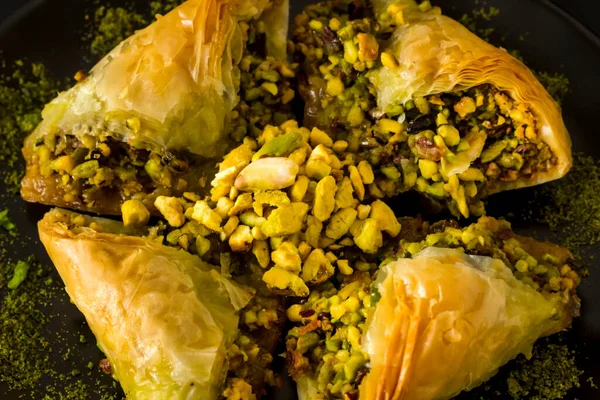 Tradiční Turecký Cukrářský Dezert Pistachio Baklava Zázemí Sobiyet Pohled Shora — Stock fotografie