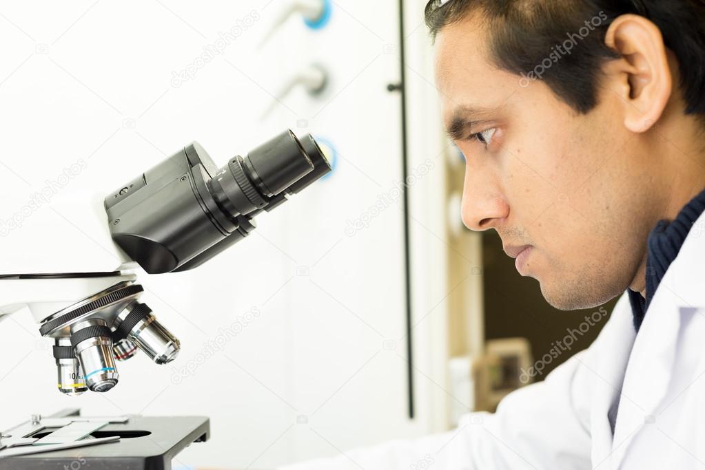 Researcher working with a Microscope