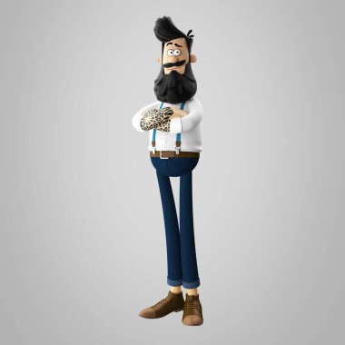 3d illustration of a good looking young hipster man with beard, isolated clipart