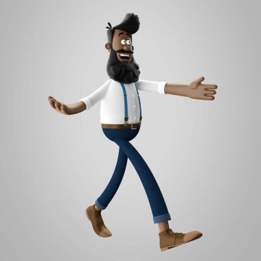 Sakallı, soyutlanmış, yakışıklı, genç bir hippinin üç boyutlu resmi.