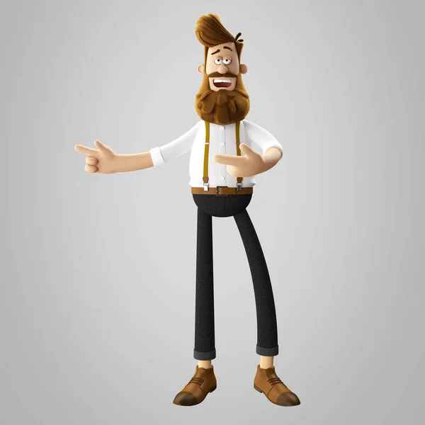 一个留着胡子 孤立无援的英俊年轻嬉皮士男子的3D例证 — 图库照片