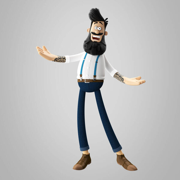 3d иллюстрация красивого молодого хипстера с бородой, изолированные