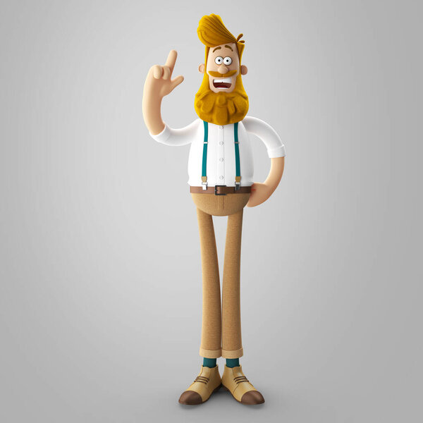 3d иллюстрация красивого молодого хипстера с бородой, изолированные