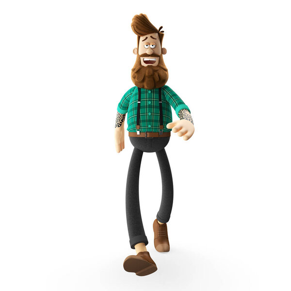 3d иллюстрация красивого молодого хипстера с бородой, изолированные