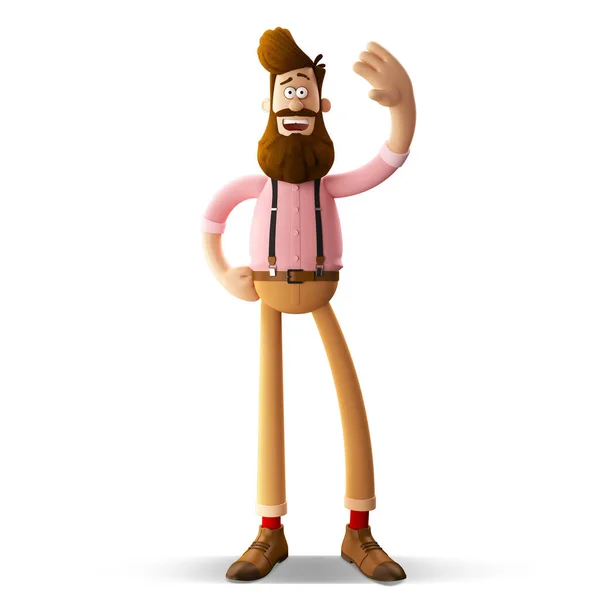 Illustration Good Looking Young Hipster Man Beard Isolated — Stock Photo, Image