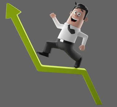 3D çizgi film karakteri, komik işadamı illüstrasyon