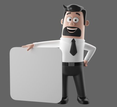 3D çizgi film karakteri, komik işadamı illüstrasyon