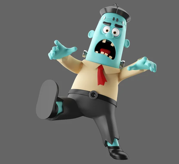 3D helloween cartoon rolig karaktär frankenstein — Stockfoto