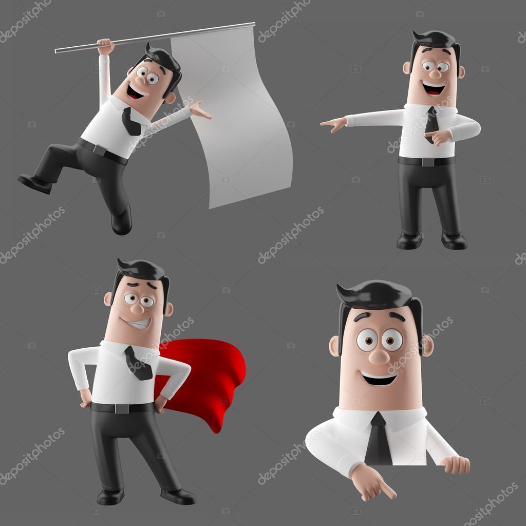 Personagem de desenho animado 3d, ilustração engraçada do homem de negócios  Ilustração de ©zahradnik #86177180, image size:1024x1024