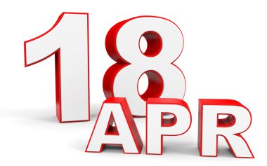 18 Nisan. Beyaz arka plan üzerinde 3D metin.