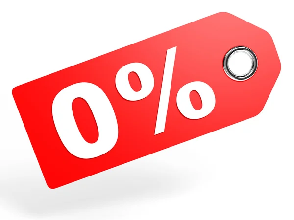 0 percent red discount tag on white background. — Stock Photo, Image