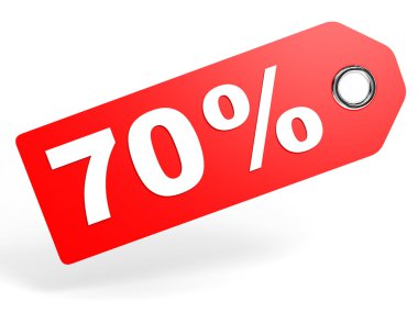 70 percent red discount tag on white background.
